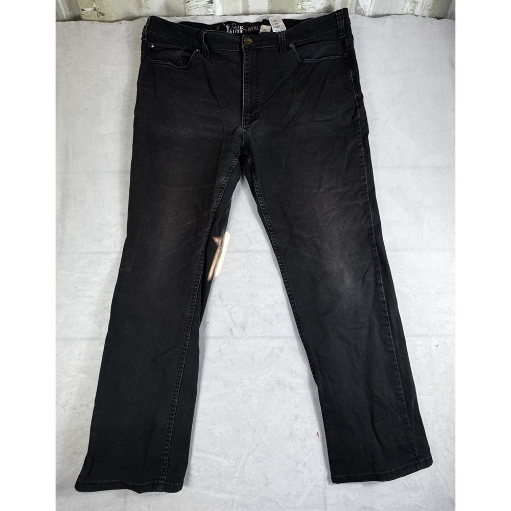 True Nation Mens Straight Jeans Washed Black Denim Athletic Fit Stretch 42x32